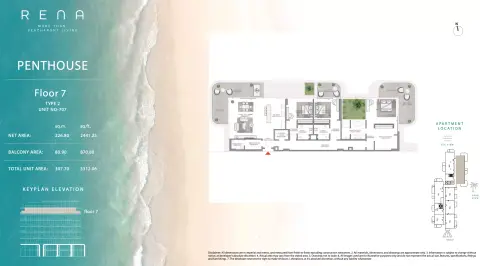 Plattegrond van 3 slaapkamers in Rena