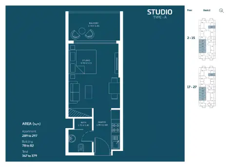 Plattegrond van Studio in Oasiz Phase 2 By Danube