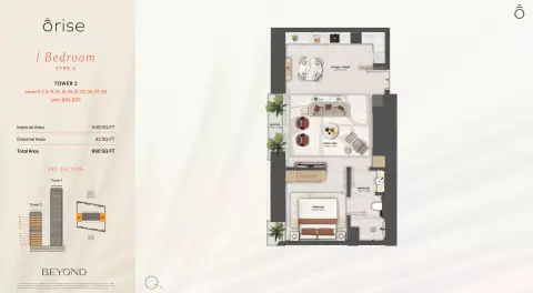 Plattegrond van 1 slaapkamer in Orise by Beyond
