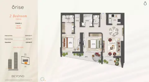 Plattegrond van 2 slaapkamers in Orise by Beyond
