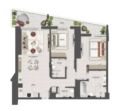 Plattegrond van 2 slaapkamers in Orise by Beyond