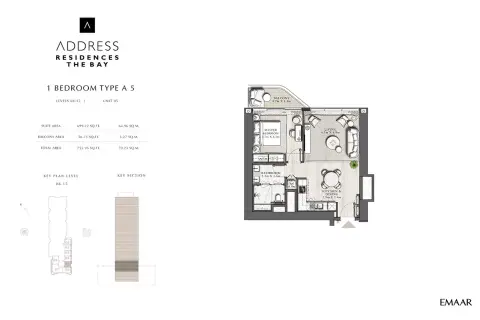Plattegrond van 1 slaapkamer in Address Residences The Bay