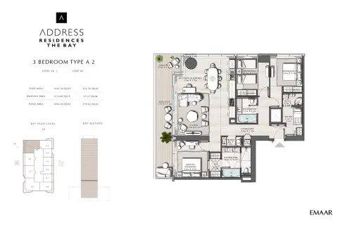 Plattegrond van 3 slaapkamers in Address Residences The Bay