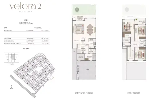 Plattegrond van 3 slaapkamers in Velora Phase 2 By Emaar
