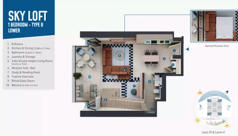 Plattegrond van 1 slaapkamer in Rove Home Dubai Marina By IRTH