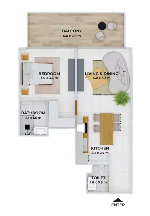Plattegrond van 1 slaapkamer in Binghatti Elite