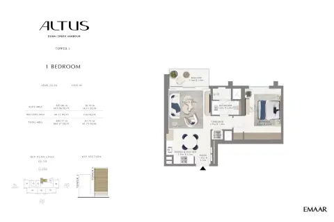 Plattegrond van 1 slaapkamer in Emaar Altus