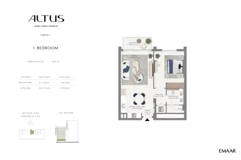 Plattegrond van 1 slaapkamer in Emaar Altus