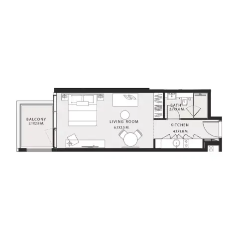 Plattegrond van Studio in Ayana Gardens