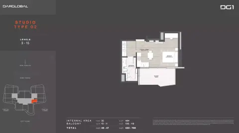 Plattegrond van Studio in DG1 Living