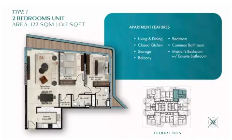 Plattegrond van 2 slaapkamers in Cresswell Views