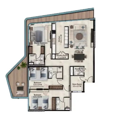Plattegrond van 3 slaapkamers in Cresswell Views