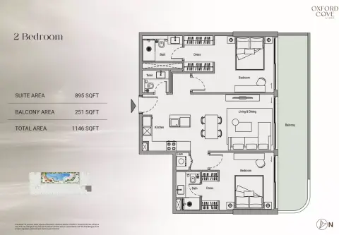 Plattegrond van 2 slaapkamers in Oxford Cove