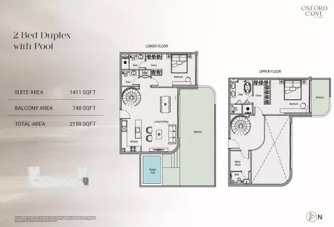 Plattegrond van 2 slaapkamers in Oxford Cove