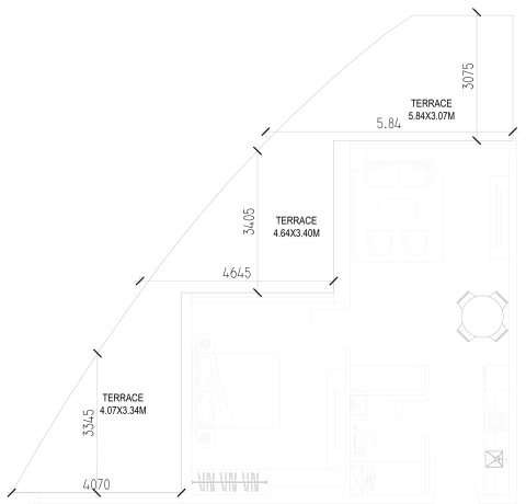 Plattegrond van 1 slaapkamer in The Place by Prestige One