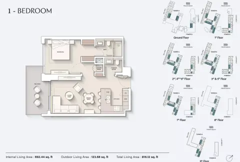 Plattegrond van 1 slaapkamer in Ellington Cove