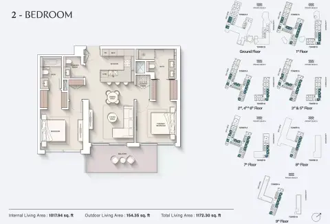Plattegrond van 2 slaapkamers in Ellington Cove