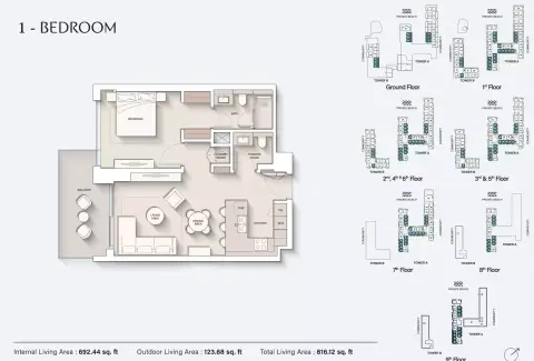 Plattegrond van 1 slaapkamer in Ellington Cove