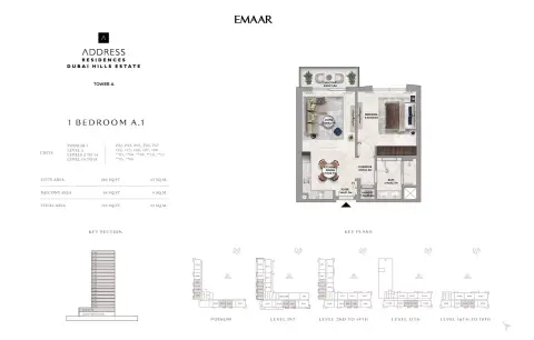 Plattegrond van 1 slaapkamer in Address Residences at Dubai Hills Estate