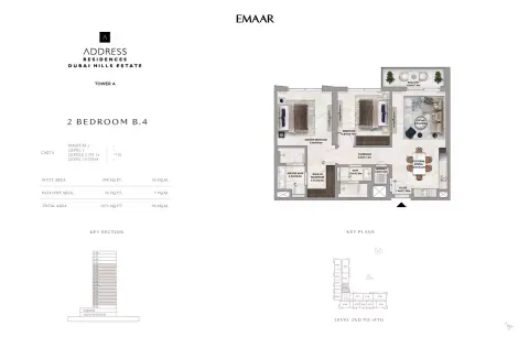 Plattegrond van 2 slaapkamers in Address Residences at Dubai Hills Estate