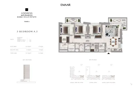 Plattegrond van 3 slaapkamers in Address Residences at Dubai Hills Estate