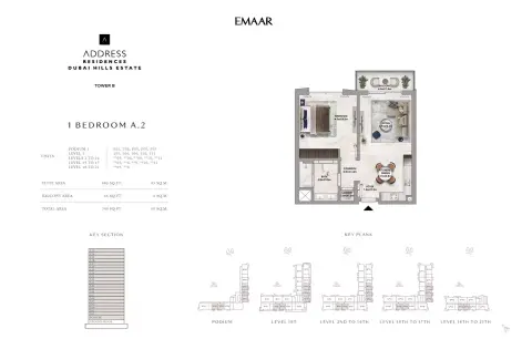 Plattegrond van 1 slaapkamer in Address Residences at Dubai Hills Estate