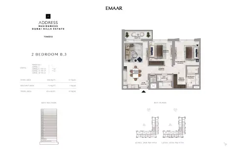 Plattegrond van 2 slaapkamers in Address Residences at Dubai Hills Estate
