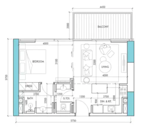 Plattegrond van 1 slaapkamer in The Waterway
