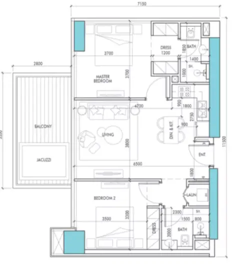 Plattegrond van 2 slaapkamers in The Waterway