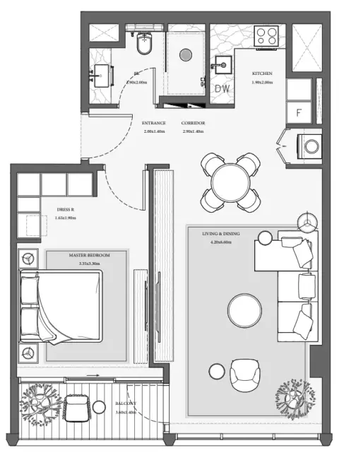 Plattegrond van 1 slaapkamer in Verve City Walk