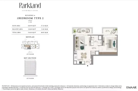 Plattegrond van 1 slaapkamer in Parkland
