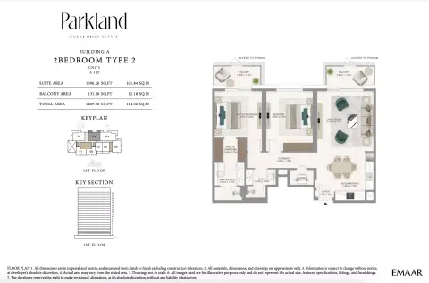 Plattegrond van 2 slaapkamers in Parkland