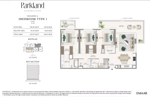 Plattegrond van 3 slaapkamers in Parkland
