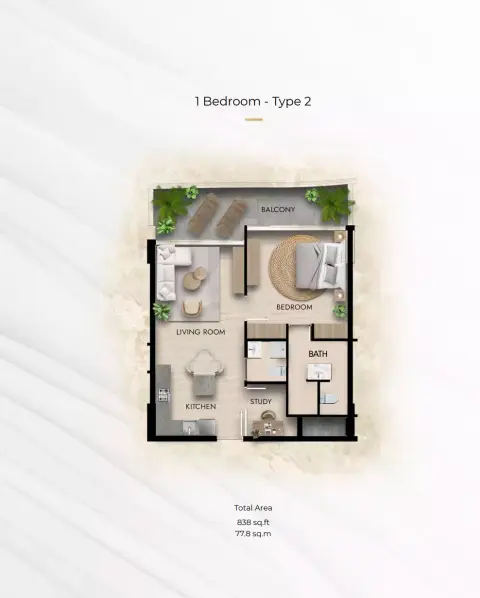 Plattegrond van 1 slaapkamer in Parkside Boulevard