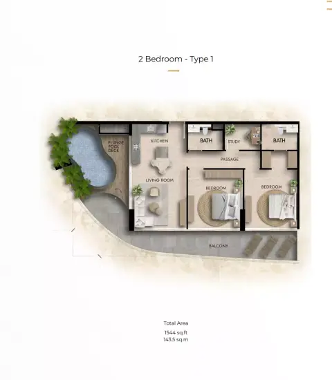 Plattegrond van 2 slaapkamers in Parkside Boulevard