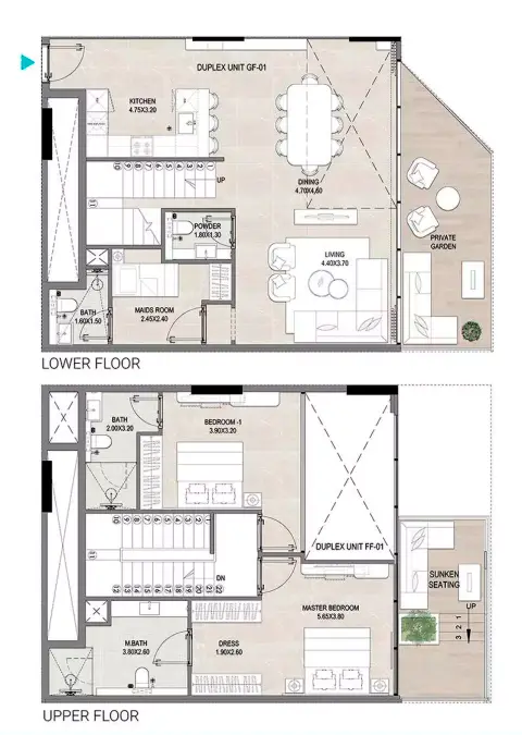 Plattegrond van 2 slaapkamers in REFF 1000