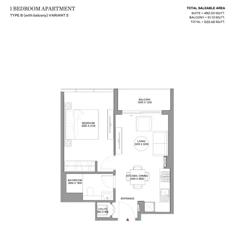 Plattegrond van 1 slaapkamer in Skyvue Solair