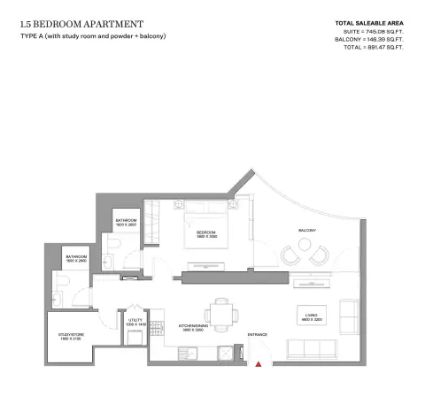 Plattegrond van 2 slaapkamers in Skyvue Solair