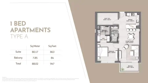 Plattegrond van 1 slaapkamer in Riviera Lodge Residences