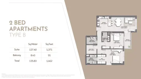 Plattegrond van 2 slaapkamers in Riviera Lodge Residences