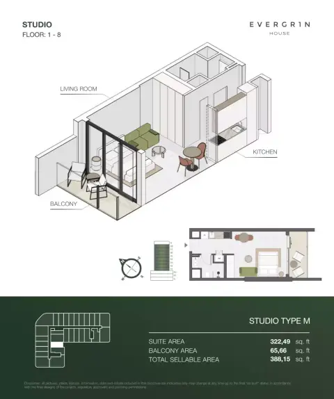 Plattegrond van Studio in Evergr1n House
