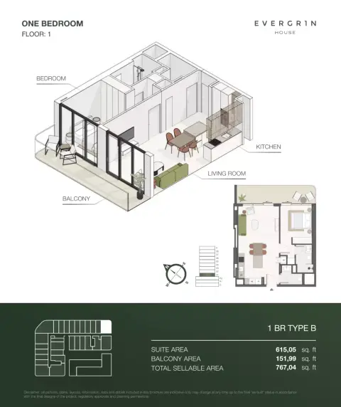 Plattegrond van 1 slaapkamer in Evergr1n House