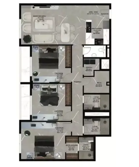 Plattegrond van 3 slaapkamers in High Best Tower