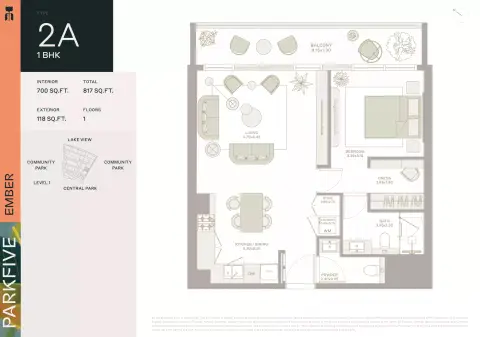 Plattegrond van 1 slaapkamer in Ember Park Five
