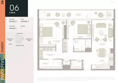 Plattegrond van 2 slaapkamers in Ember Park Five