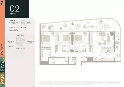 Plattegrond van 3 slaapkamers in Ember Park Five