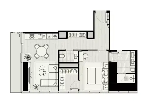 Plattegrond van 1 slaapkamer in LIV Maritime