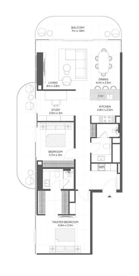 Plattegrond van 2 slaapkamers in LIV Maritime
