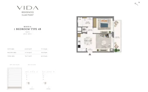 Plattegrond van 1 slaapkamer in Vida Residences Club Point