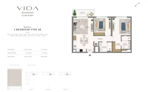 Plattegrond van 2 slaapkamers in Vida Residences Club Point